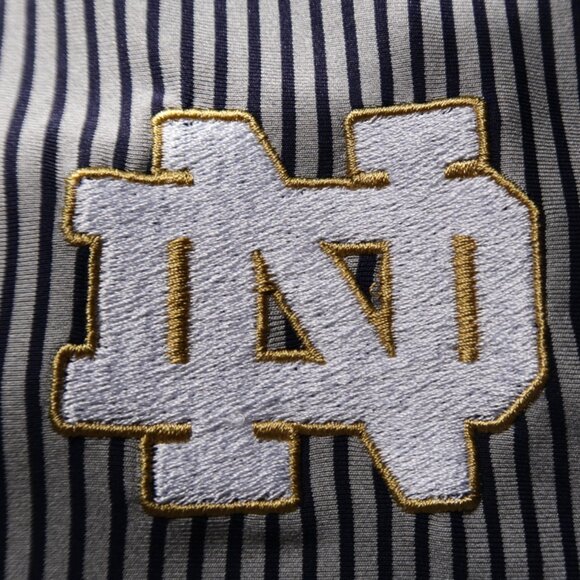 Notre Dame Gray-Navy Striped Under Armour Stretch Polo (L) NICE! 🏈 - Picture 1 of 13